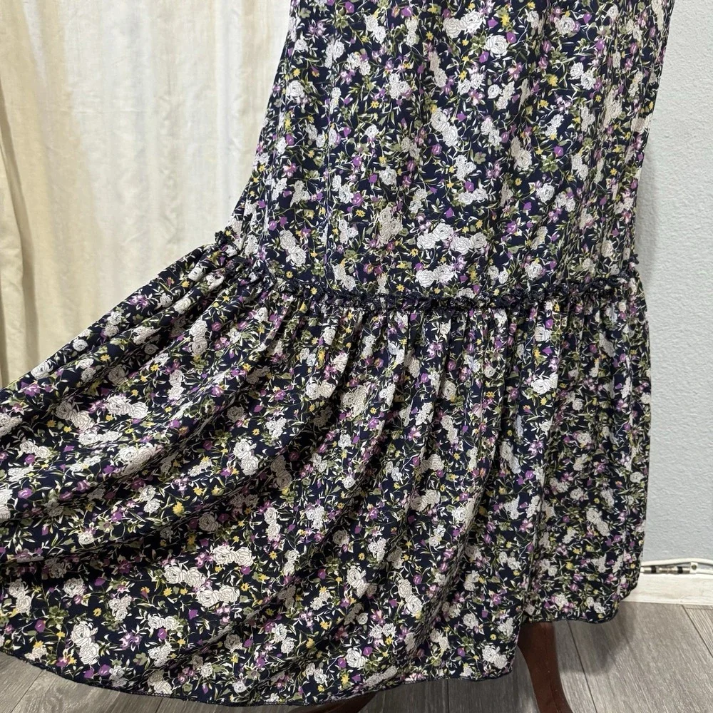 Cottagecore Metrowear Women's Midi Skirt Sz M Floral Lined Tiered Elastic‎ Waist